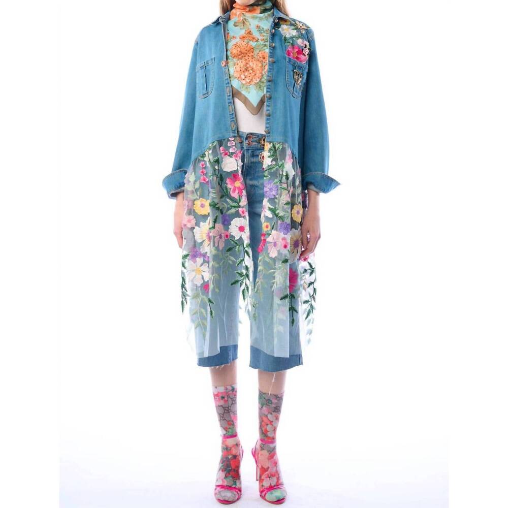 NEW ARATTA celine button down floral shirt dress in denim blue - Picture 8 of 10